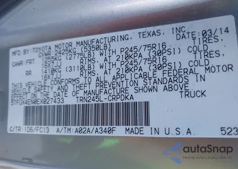 2014 Toyota Tacoma z USA, uszkodzony, nr VIN 5TFUX4EN0EX027433